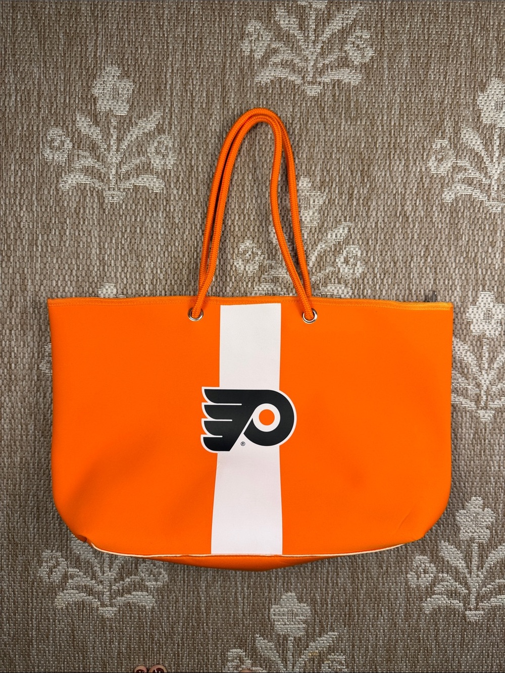 Philadelphia Flyers Orange Sports Logo Tote Bag with White Stripe
